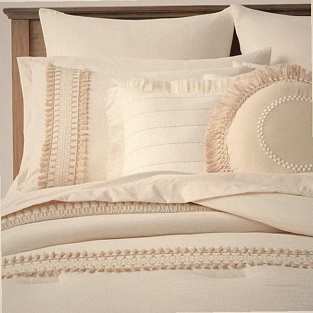 12pc King Embroidered Fringe Stripe with Tassels Comforter & Sheet Bedding Set