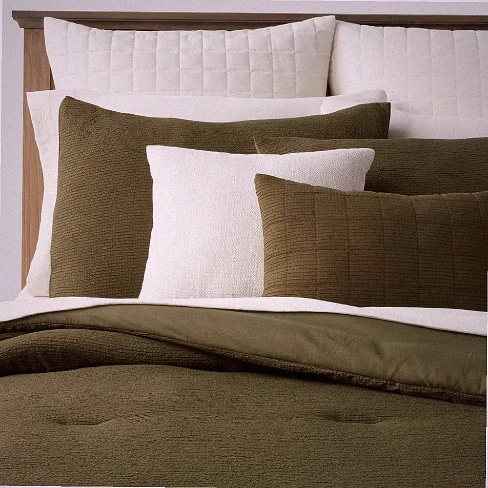 12pc Queen Fuller Micro Texture Comforter & Sheet Bedding Set Dark Green