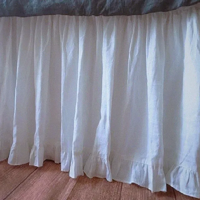 3 Sided Solid White Bottom Ruffled 700 TC Cotton Split Corner Gathered Bed Skirt