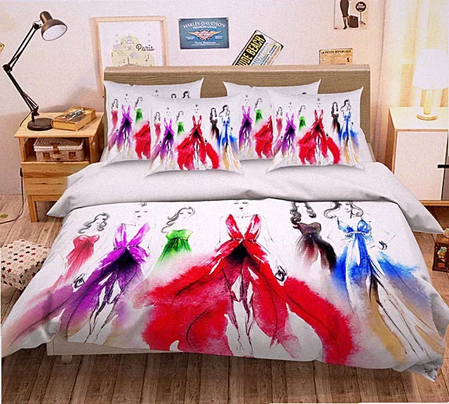 3D Long Skirt Woman 206 Bed Pillowcases Quilt Duvet Single Queen King US Summer