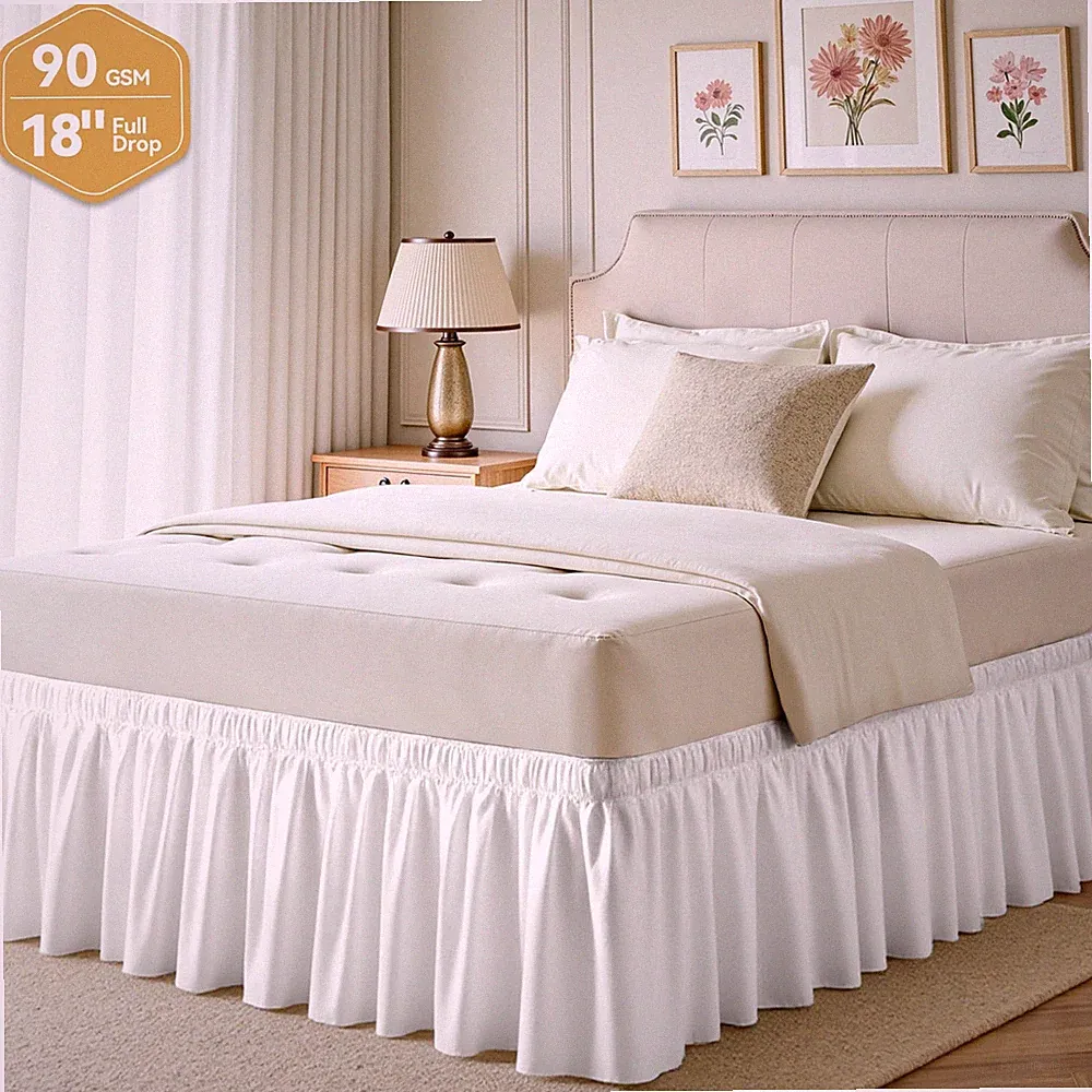 AzulHome White Bed Skirts Dust Ruffle for King/California King Size Bed New