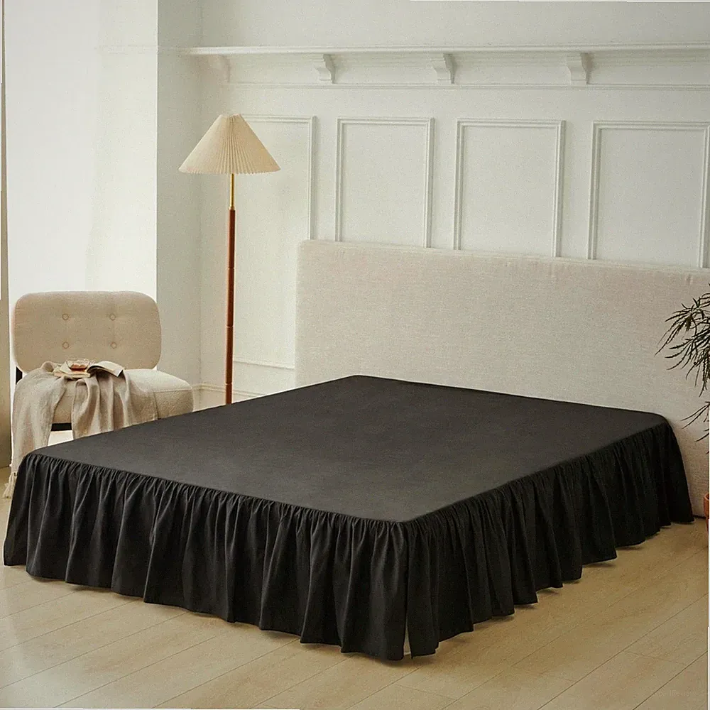 Bed Skirt Twin Size Ruffled Bed Skirt with Split Corners, Black Bed Skirts 18...