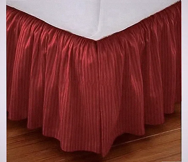 Burgundy Stripe, Queen Dust Ruffled Bed Skirt, 21" inch Drop Split Corner, NEW
