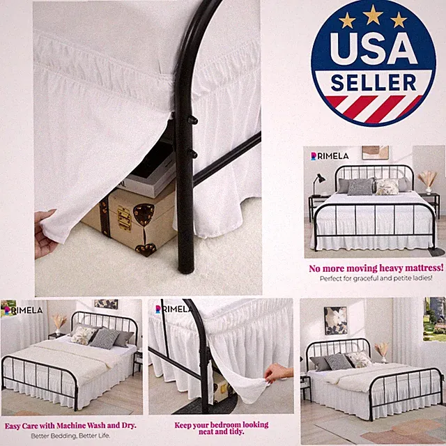 Elegant White Bed Skirt Queen Size 18'' Drop with Easy Install Split Corners