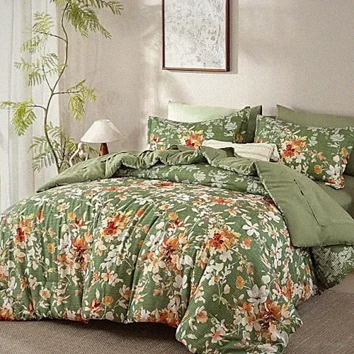 Floral Comforter Set Size, 7 Piece Bedding Comforter Set, Bed in a Queen Green