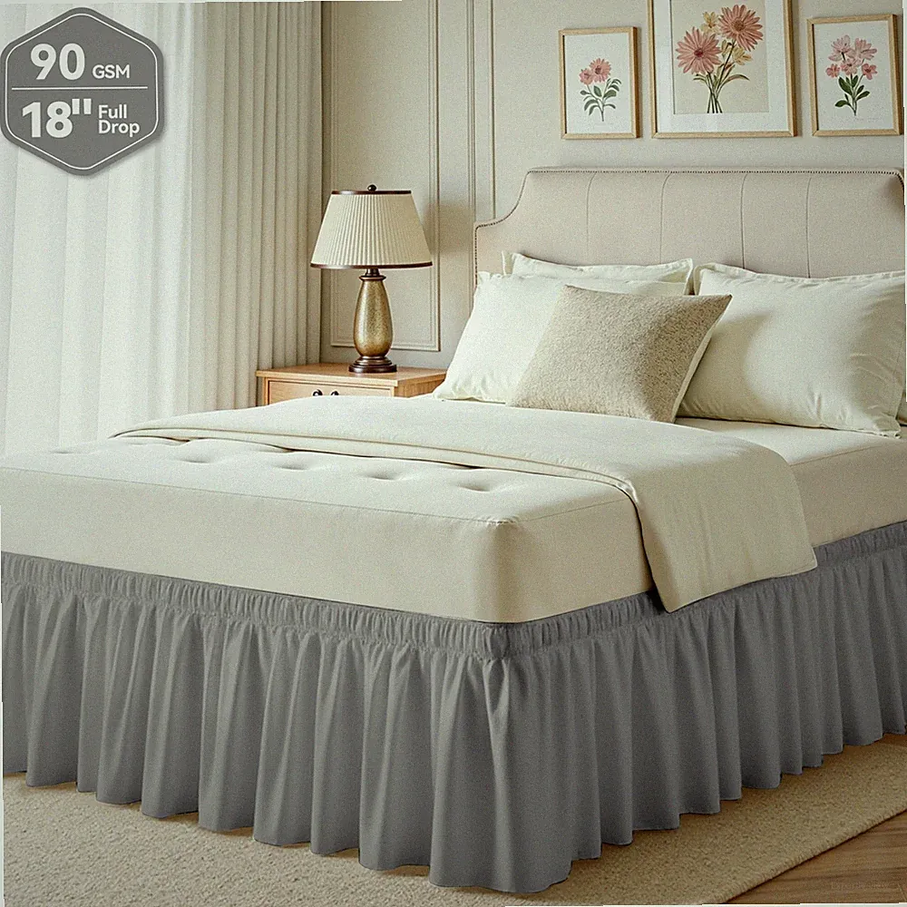 Grey Bed Skirts Dust Ruffle for Queen Size, 18" Tailored Drop, Easy to Install