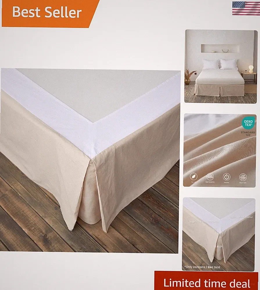 Linen Bed Skirt Queen 14 Inch Drop Pleated Corner Cotton Blend Soft Cozy Bedding