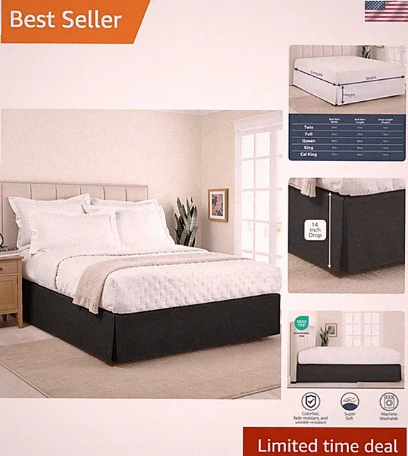 Luxury Microfiber Queen Bed Skirt Box Pleats 14 Inch Drop Black