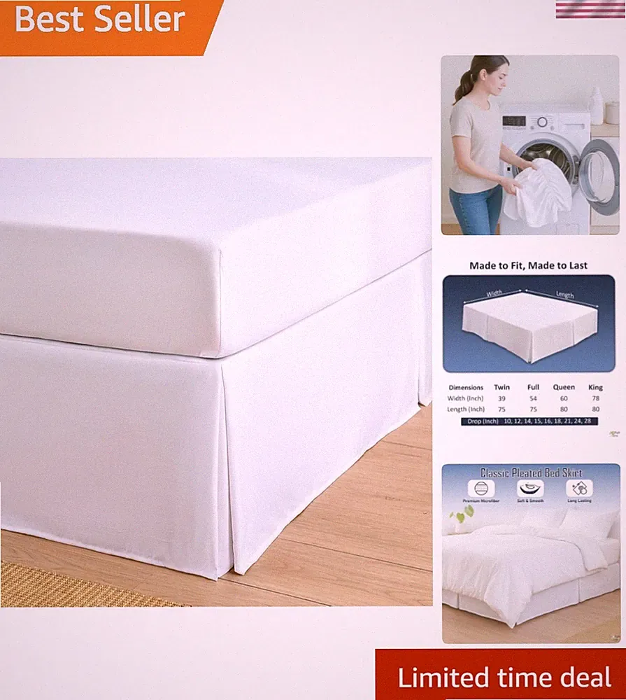 Luxury Pleated Bedskirt Queen Size 18 Inch Drop Split Corners, Hotel Luxury 1...