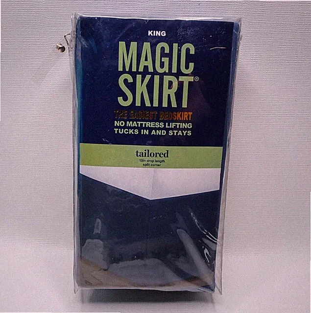 Magic Skirt King Bed Skirt Navy Tailored 15" Drop Length Wrap Around New