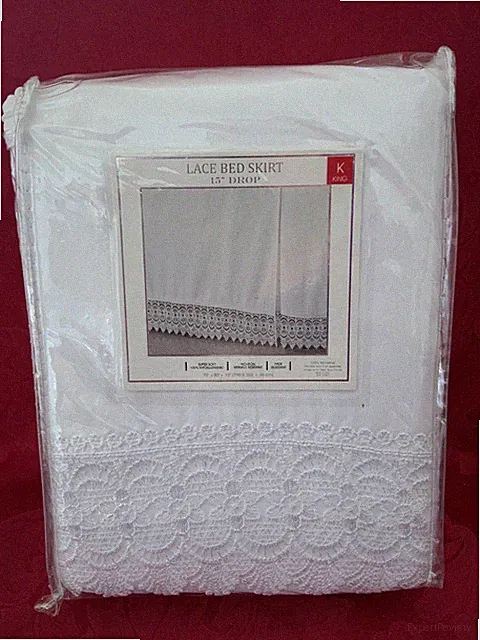 NIP NEW FLAWLESS White LACE BED SKIRT 15” Drop KING Size 100% MICROFIBER