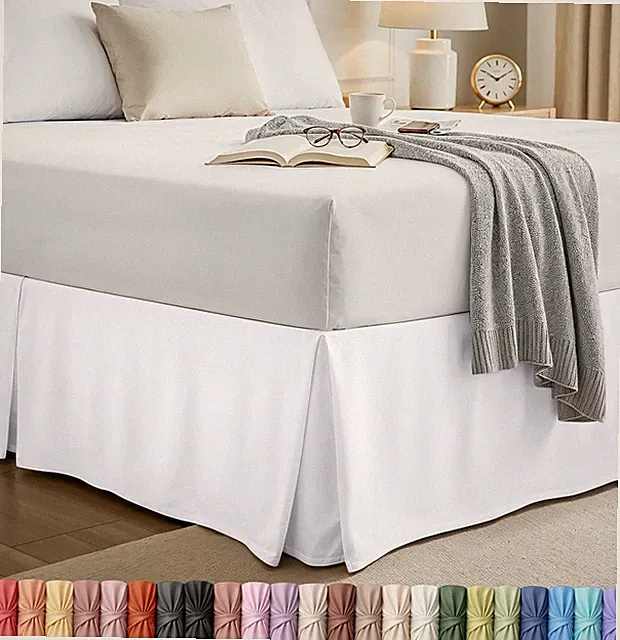 Queen Bed Skirt - Soft Quadruple Pleated Ruffle - Easy Fit with 16 Inch Tailo...