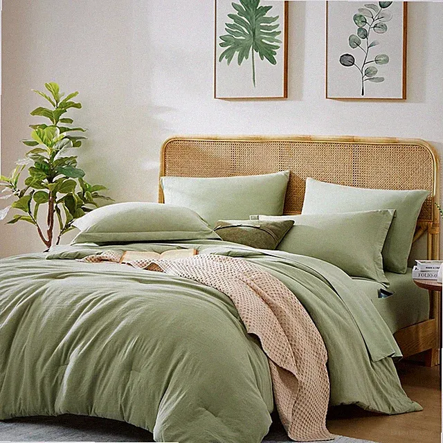 Queen Comforter Set-7 Pcs Sage Green Soft Bed in a Bag Queen with Fitted Sheet