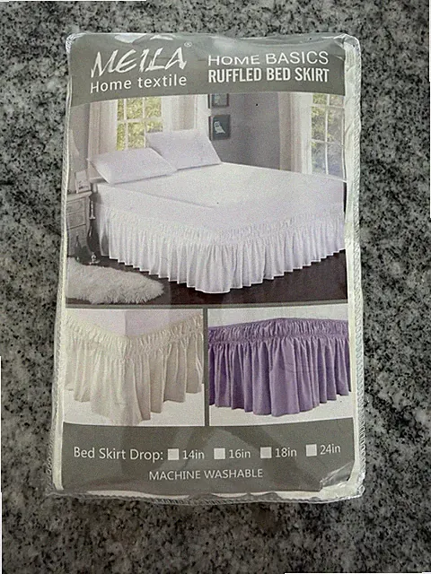 Ruffled Bed Skirt with Split Corners, Ivory, Queen 16 Inch Drop Bedskirt, Hotel