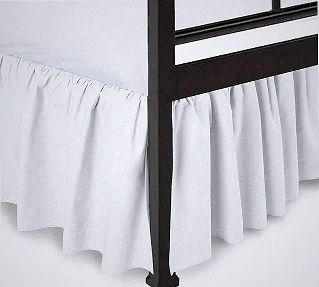 Ruffled Bed Skirt with Split Corners White Queen 14 Inch Drop Bedskirt Hote...