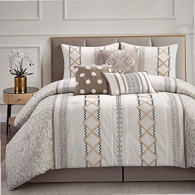 Taupe Queen 7-Piece Comforter Set All Season Bedding with Pillows & Bed Skirt