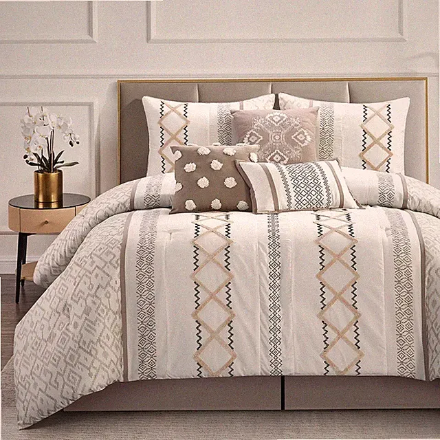 Taupe Queen Comforter Set 7-Piece All-Season Bedding with Pillows & Bed Skirt