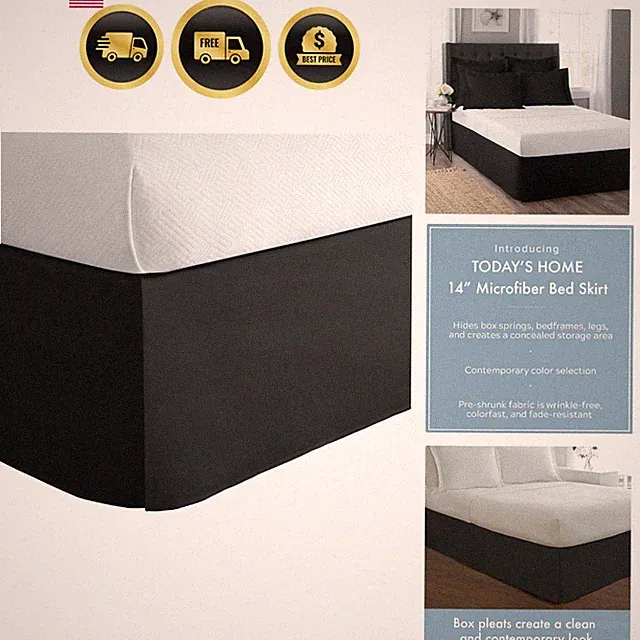 Today’s Home Classic Tailored Bed Skirt Dust Ruffle, Microfiber, 14" Drop Len...