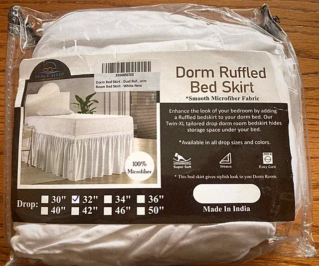 Twin XL Dorm Bed Skirt 100% Microfiber White 32' Drop
