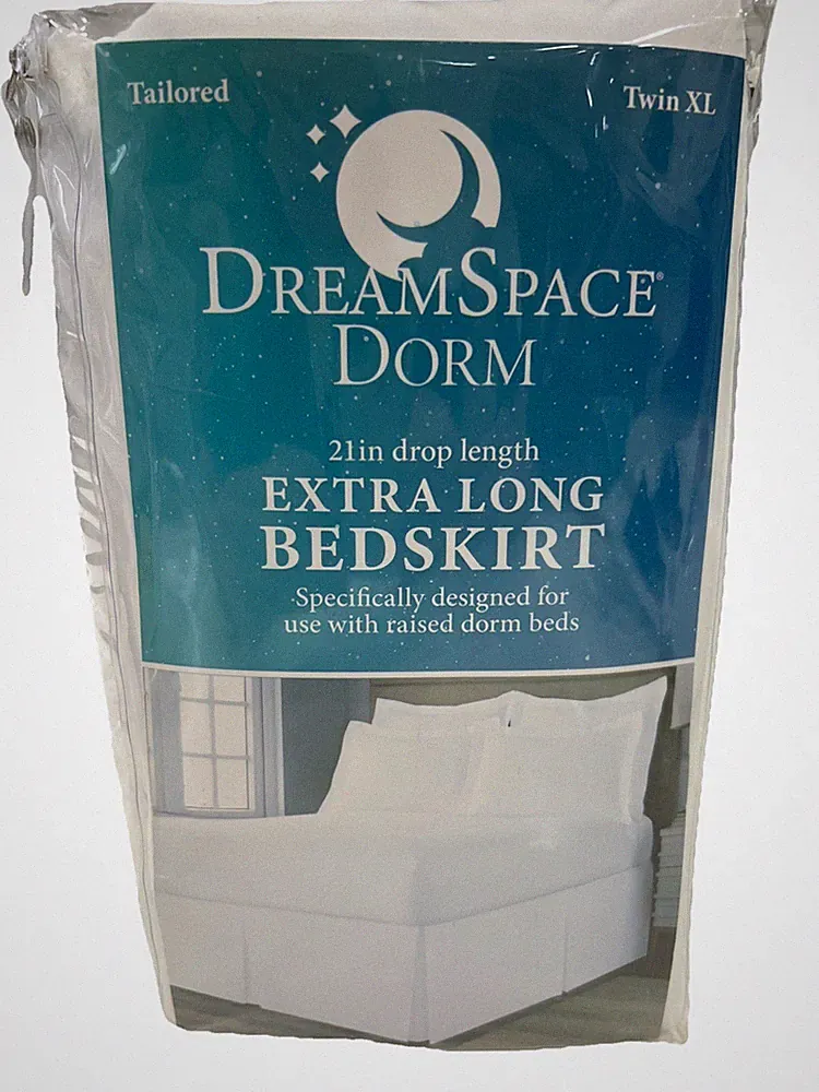 Twin XL Dorm Bed Skirt (Extra Long 21 Inch Drop) White Tailored Durable Design