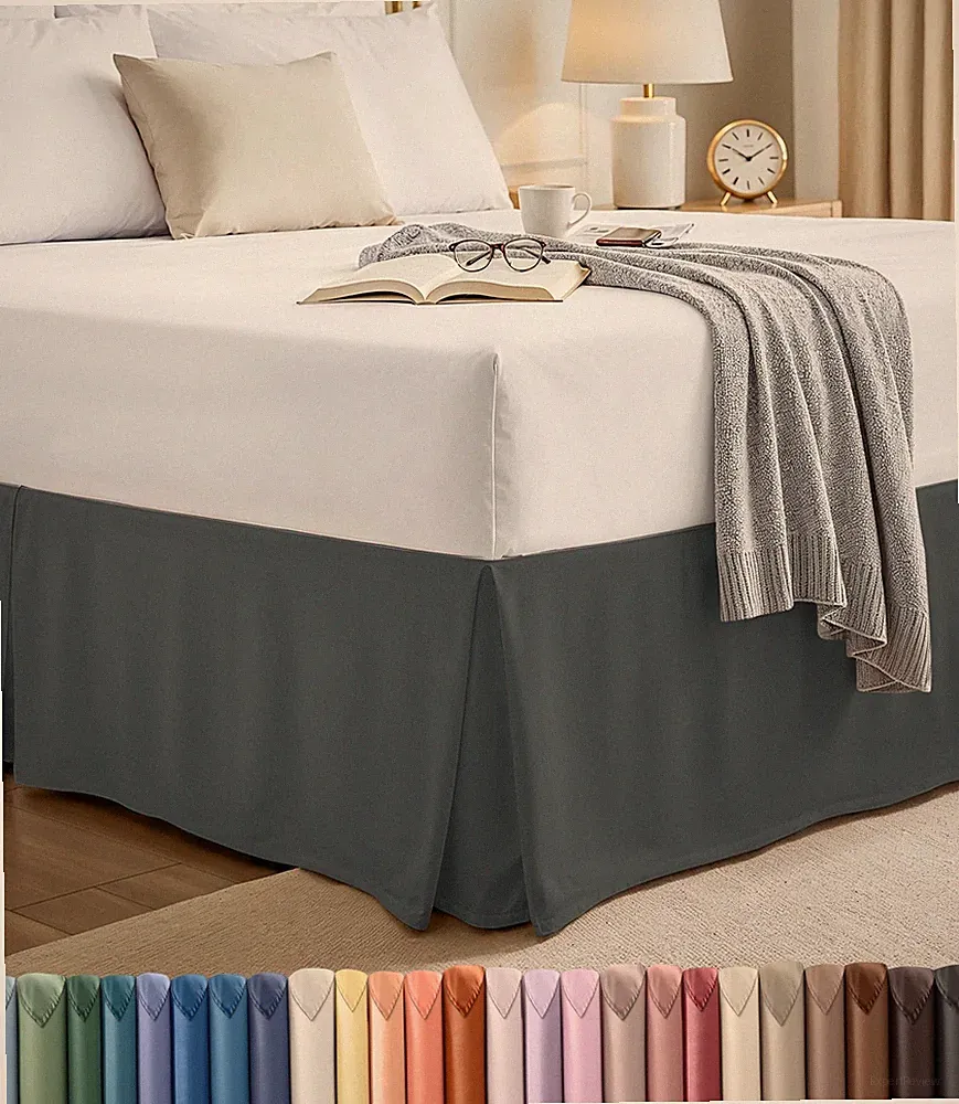 Utopia Bedding Queen Bed Skirt - Soft Quadruple Pleated Ruffle - Queen, Grey