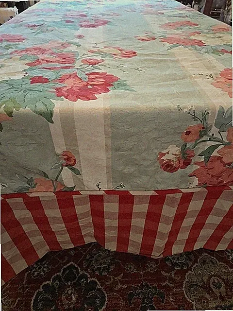 VTG Full Duvet Cover / Checked Bed Skirt / Pillowcases Floral Striped Custom Set