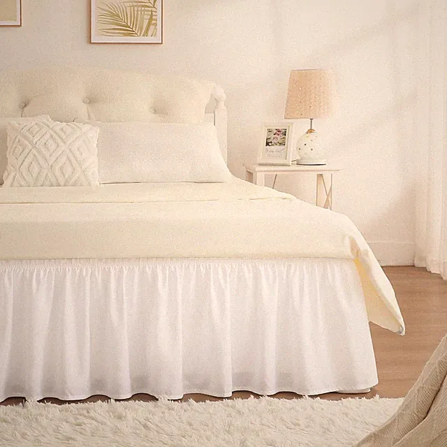 White Bed Skirt Queen Size 18 Inch Drop, Elastic Bed Skirting for Bed Base an...
