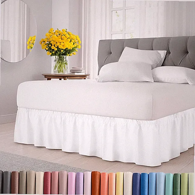 Wrap Around Dust Ruffle Bed Skirt - White - Twin/Twin XL Size Beds with 12